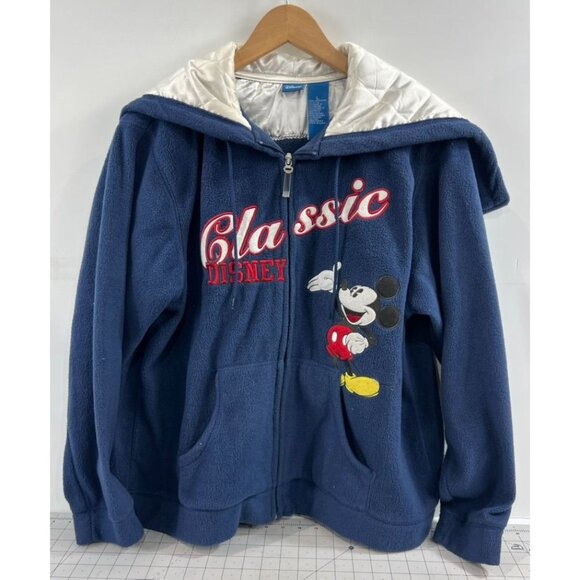 Disney Jackets & Blazers - Vintage Disney Classic Mickey Fleece Jacket w/ Hood Women’s Sz. L Blue & White